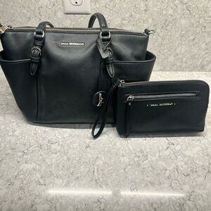 Dana Buchman Black Pebbled Leather Tote with Wristlet